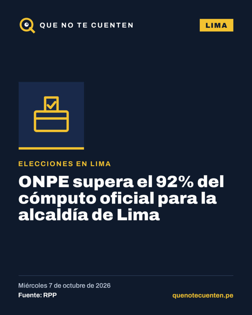ONPE supera el 92% del cómputo oficial para la alcaldía de Lima